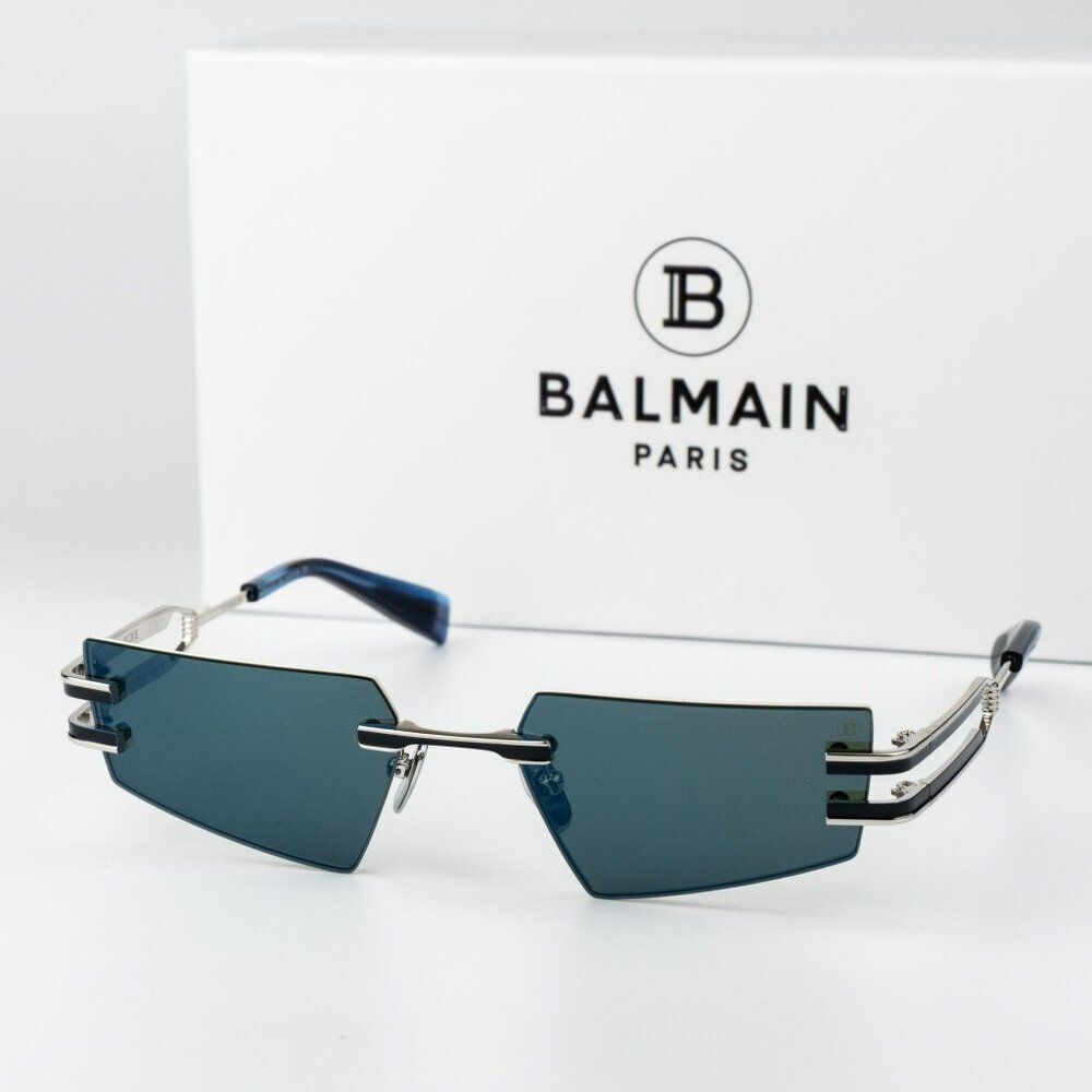Balmain Women Sunglasses Titanium Silver Blue Mirror Geometric FIXE BPS-123E-54